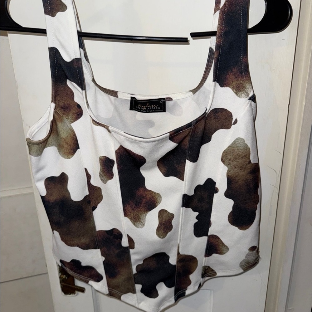 Women's Cow Print Tank Top - Black and Brown